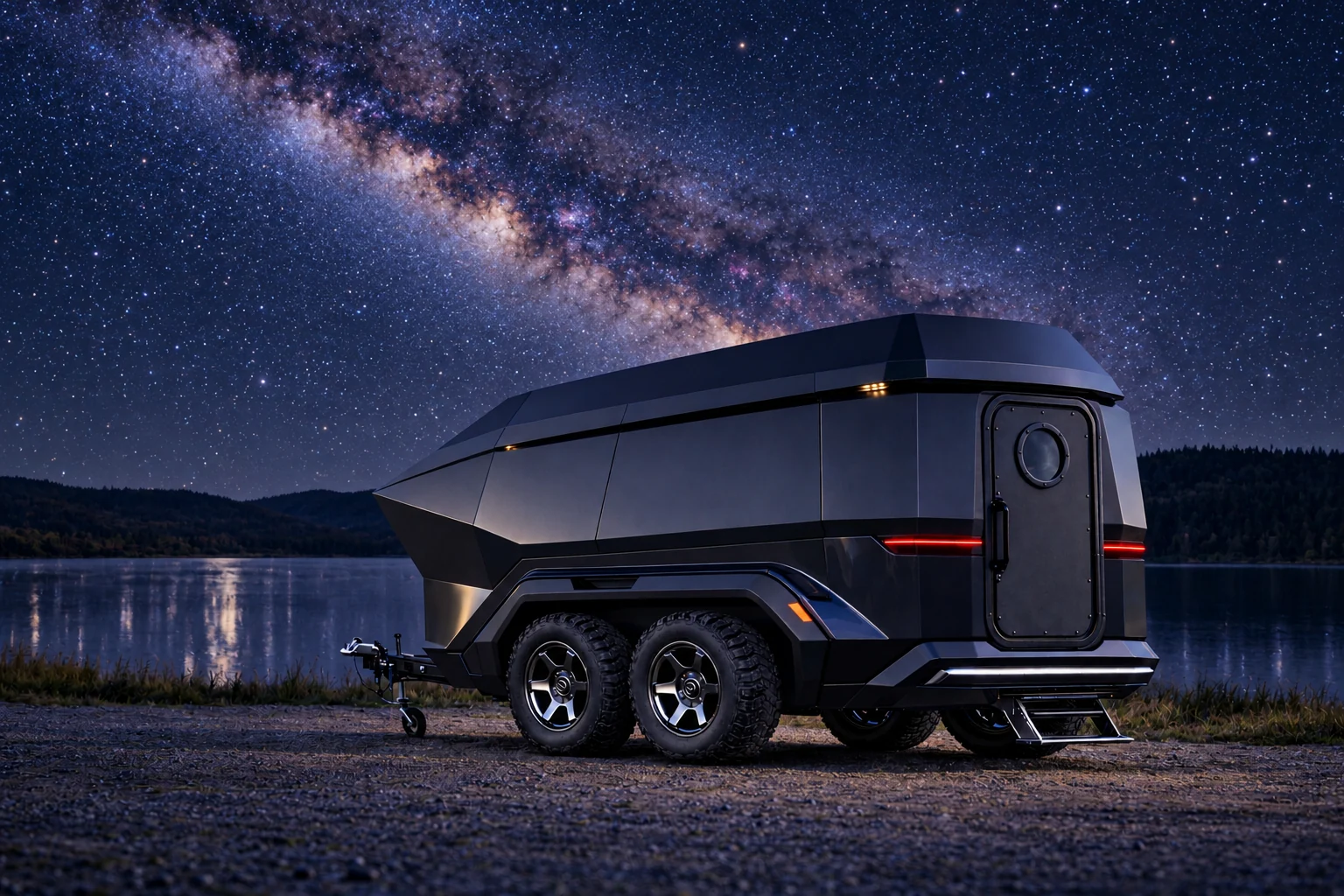 Göl kenarında Astro Trailer mobil gözlemevi
